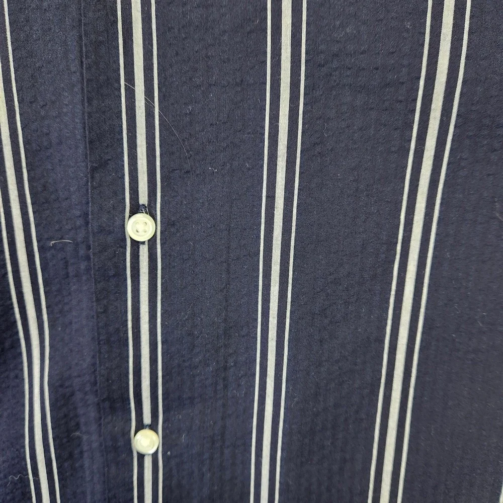 Banana Republic Mens Slim Fit Short Sleeve Striped Button‎ Up Shirt Navy Blue L